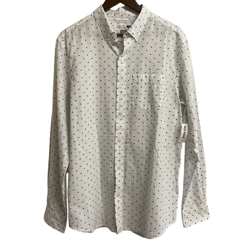 Old Navy Button Down Shirt Mens Large White Blue Square Dot NWT